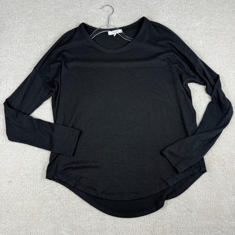 Rag & Bone Hudson Knit Top Women M Black Drop Shoulder Long Sleeve Curved Hem